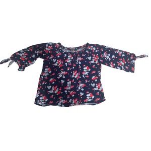 Lauren Ralph Lauren Womens 2X Navy Red Floral Tie Sleeve Peasant Blouse Top